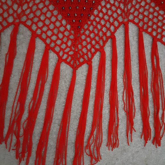 2/$10 🧺Red Rhinestone Fringed Halter Top - Picture 4 of 7
